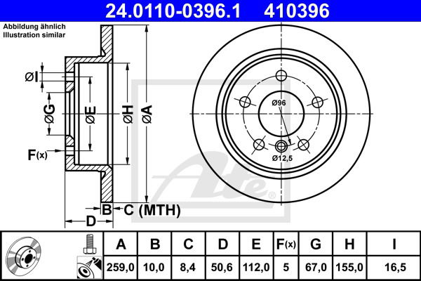 Bremsscheibe Hinterachse ATE 24.0110-0396.1 von ATE