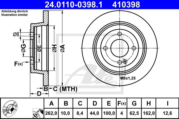 Bremsscheibe Hinterachse ATE 24.0110-0398.1 von ATE