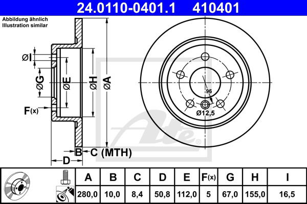 Bremsscheibe Hinterachse ATE 24.0110-0401.1 von ATE