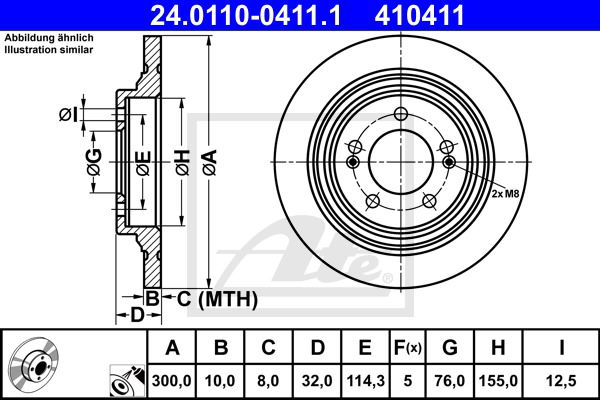 Bremsscheibe Hinterachse ATE 24.0110-0411.1 von ATE