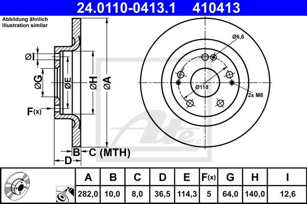 Bremsscheibe Hinterachse ATE 24.0110-0413.1 von ATE