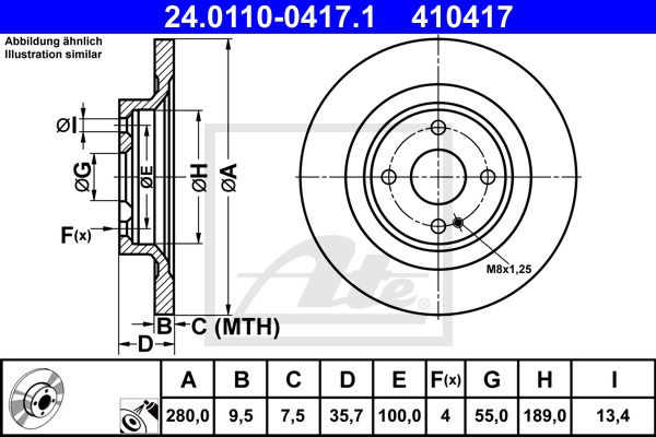 Bremsscheibe Hinterachse ATE 24.0110-0417.1 von ATE