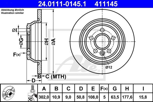 Bremsscheibe Hinterachse ATE 24.0111-0145.1 von ATE