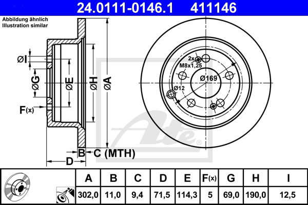 Bremsscheibe Hinterachse ATE 24.0111-0146.1 von ATE