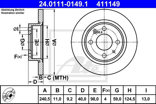 Bremsscheibe Hinterachse ATE 24.0111-0149.1 von ATE