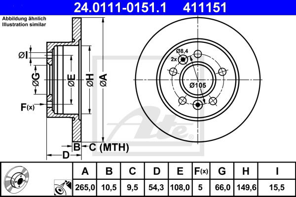 Bremsscheibe Hinterachse ATE 24.0111-0151.1 von ATE