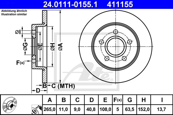 Bremsscheibe Hinterachse ATE 24.0111-0155.1 von ATE