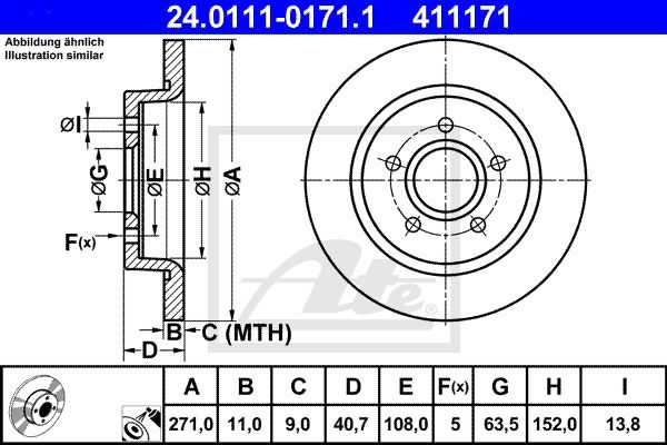 Bremsscheibe Hinterachse ATE 24.0111-0171.1 von ATE