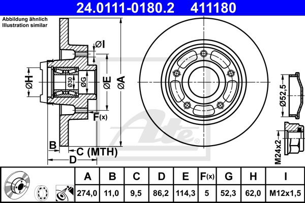 Bremsscheibe Hinterachse ATE 24.0111-0180.2 von ATE