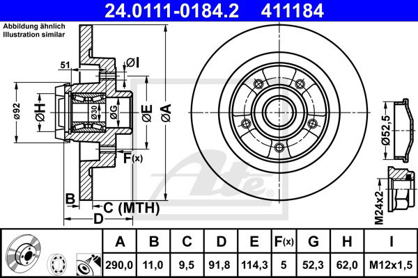 Bremsscheibe Hinterachse ATE 24.0111-0184.2 von ATE