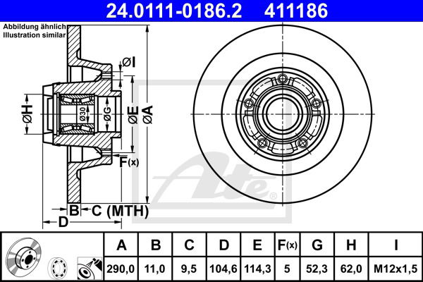 Bremsscheibe Hinterachse ATE 24.0111-0186.2 von ATE