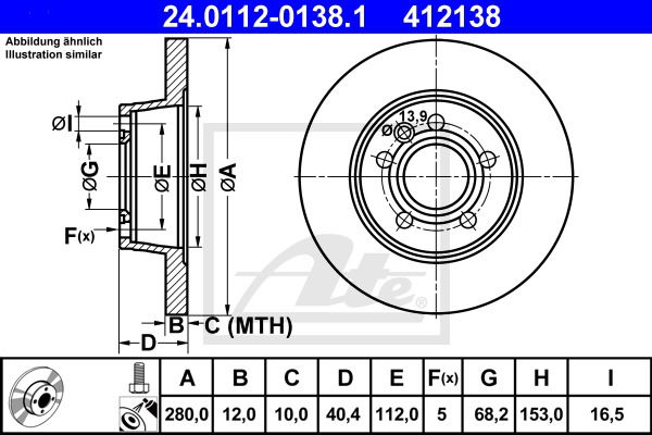 Bremsscheibe Hinterachse ATE 24.0112-0138.1 von ATE