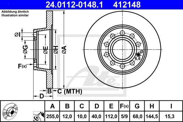 Bremsscheibe Hinterachse ATE 24.0112-0148.1 von ATE