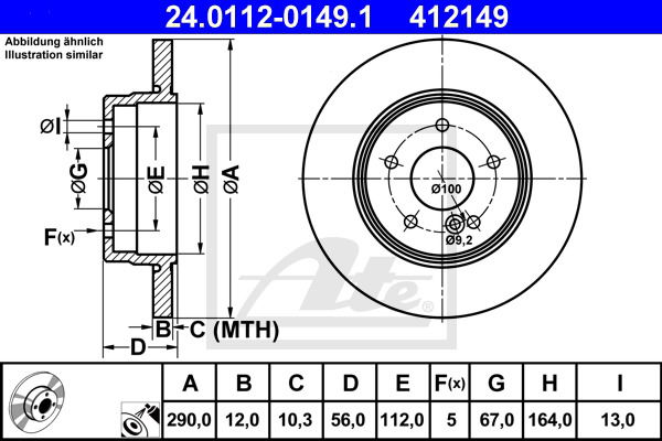 Bremsscheibe Hinterachse ATE 24.0112-0149.1 von ATE