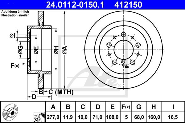 Bremsscheibe Hinterachse ATE 24.0112-0150.1 von ATE