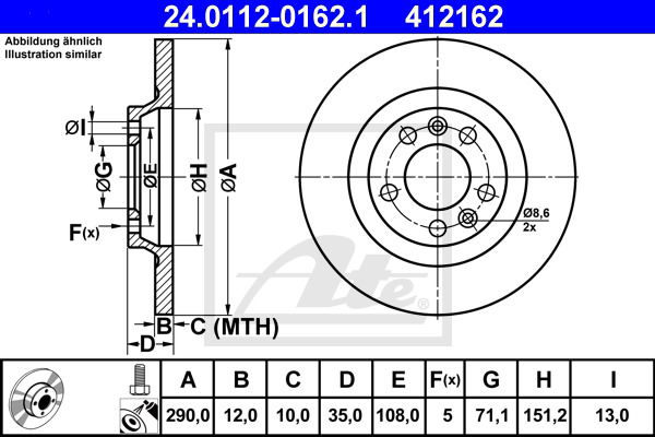 Bremsscheibe Hinterachse ATE 24.0112-0162.1 von ATE