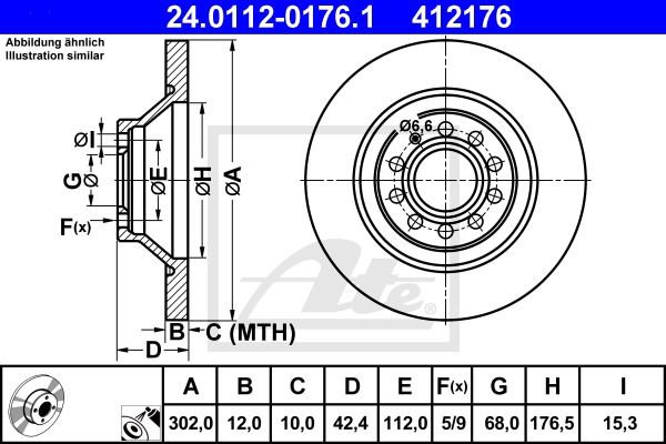 Bremsscheibe Hinterachse ATE 24.0112-0176.1 von ATE