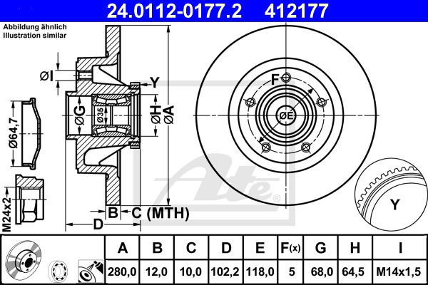 Bremsscheibe Hinterachse ATE 24.0112-0177.2 von ATE