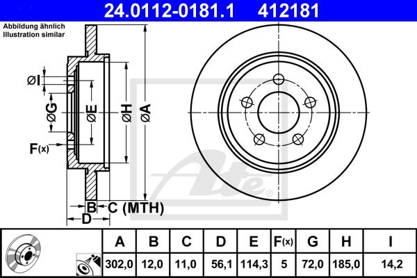 Bremsscheibe Hinterachse ATE 24.0112-0181.1 von ATE