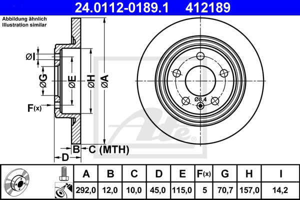 Bremsscheibe Hinterachse ATE 24.0112-0189.1 von ATE