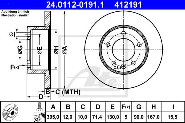 Bremsscheibe Hinterachse ATE 24.0112-0191.1 von ATE