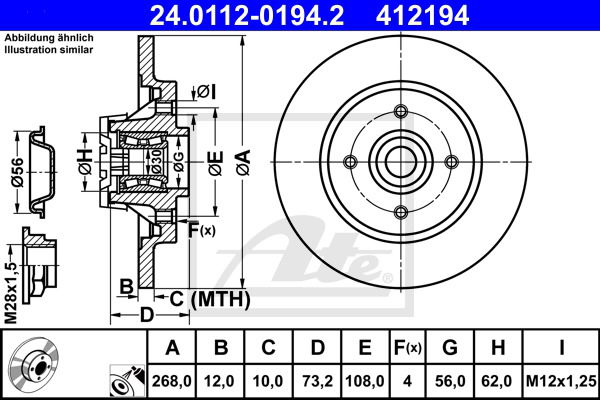 Bremsscheibe Hinterachse ATE 24.0112-0194.2 von ATE