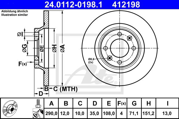 Bremsscheibe Hinterachse ATE 24.0112-0198.1 von ATE