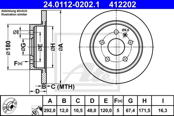 Bremsscheibe Hinterachse ATE 24.0112-0202.1 von ATE