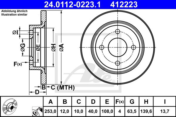 Bremsscheibe Hinterachse ATE 24.0112-0223.1 von ATE