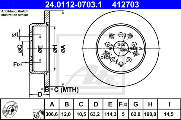 Bremsscheibe Hinterachse ATE 24.0112-0703.1 von ATE