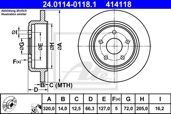 Bremsscheibe Hinterachse ATE 24.0114-0118.1 von ATE