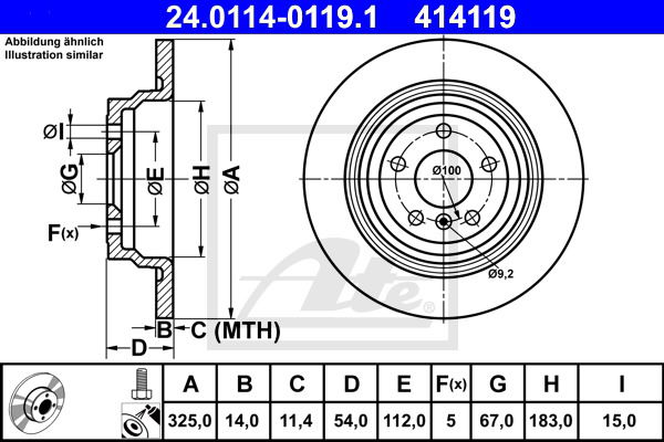 Bremsscheibe Hinterachse ATE 24.0114-0119.1 von ATE