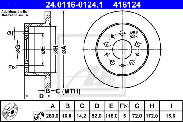 Bremsscheibe Hinterachse ATE 24.0116-0124.1 von ATE