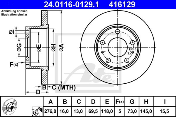 Bremsscheibe Hinterachse ATE 24.0116-0129.1 von ATE