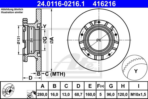 Bremsscheibe Hinterachse ATE 24.0116-0216.1 von ATE