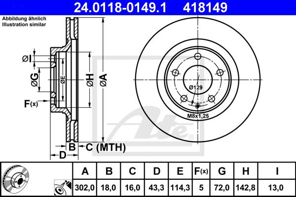 Bremsscheibe Hinterachse ATE 24.0118-0149.1 von ATE