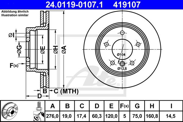 Bremsscheibe Hinterachse ATE 24.0119-0107.1 von ATE