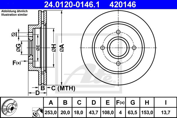 Bremsscheibe Hinterachse ATE 24.0120-0146.1 von ATE