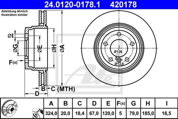 Bremsscheibe Hinterachse ATE 24.0120-0178.1 von ATE