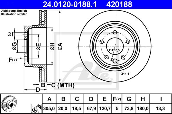 Bremsscheibe Hinterachse ATE 24.0120-0188.1 von ATE