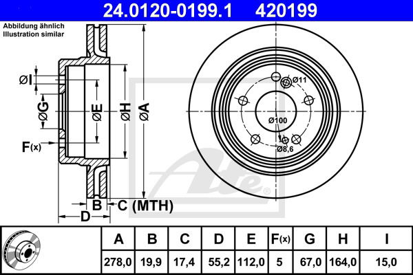 Bremsscheibe Hinterachse ATE 24.0120-0199.1 von ATE