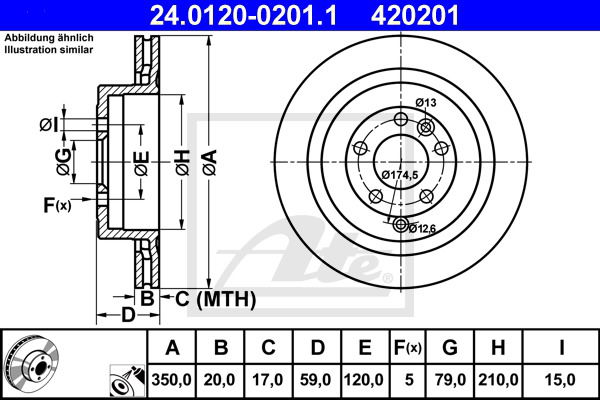 Bremsscheibe Hinterachse ATE 24.0120-0201.1 von ATE