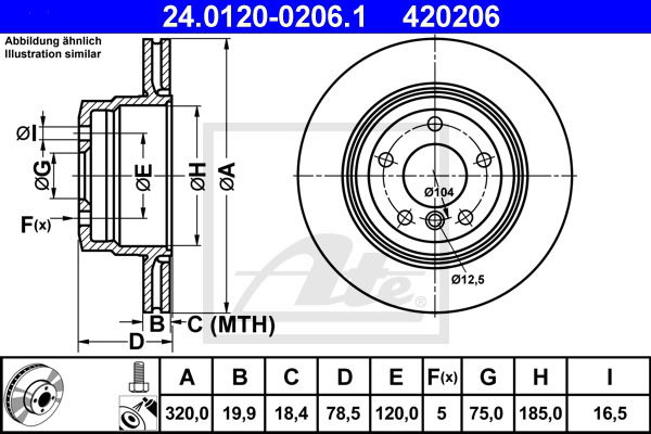 Bremsscheibe Hinterachse ATE 24.0120-0206.1 von ATE