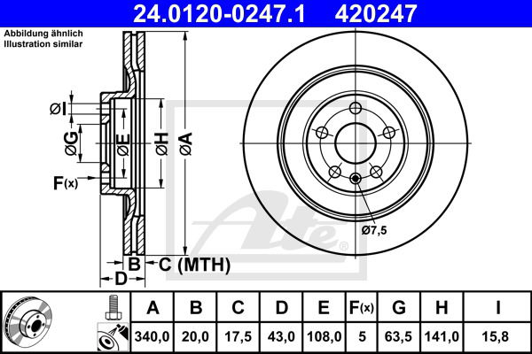 Bremsscheibe Hinterachse ATE 24.0120-0247.1 von ATE