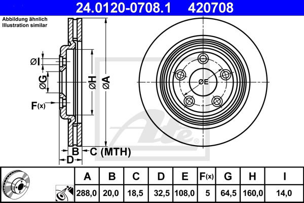 Bremsscheibe Hinterachse ATE 24.0120-0708.1 von ATE