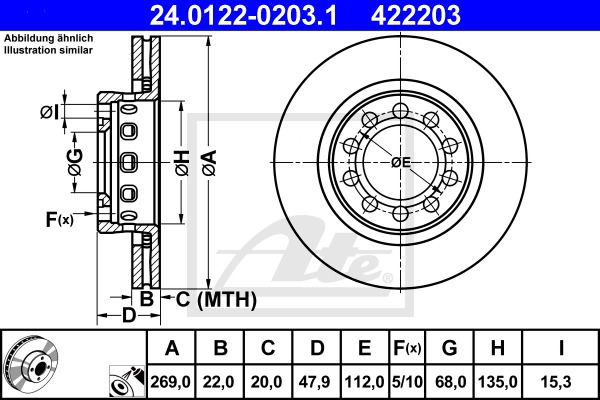 Bremsscheibe Hinterachse ATE 24.0122-0203.1 von ATE