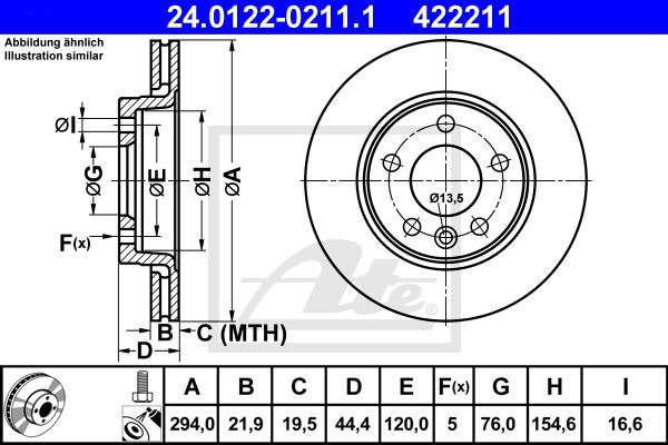 Bremsscheibe Hinterachse ATE 24.0122-0211.1 von ATE