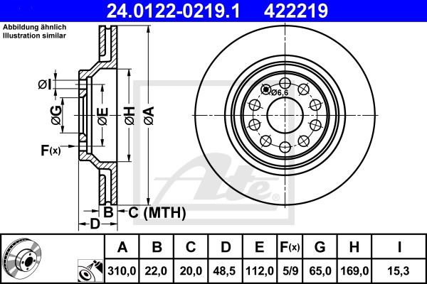 Bremsscheibe Hinterachse ATE 24.0122-0219.1 von ATE