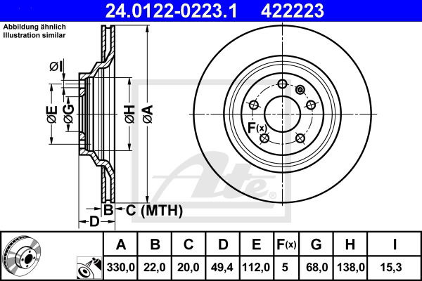 Bremsscheibe Hinterachse ATE 24.0122-0223.1 von ATE