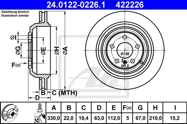 Bremsscheibe Hinterachse ATE 24.0122-0226.1 von ATE